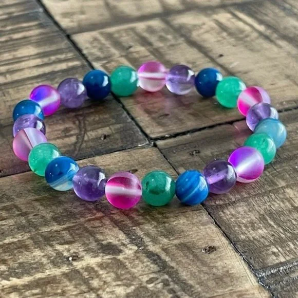 8mm Mixed Bead Stretch Bracelet - Picture 4 of 5